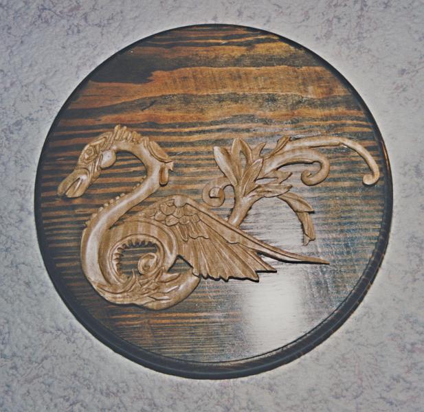 Magic Dragon.jpg - "Magic Dragon" - by Colin Etherington Sycamore on Cedar backing - 10" diameter